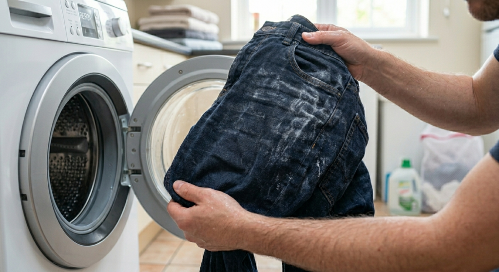 cặn bột giặt dính trên quần áo